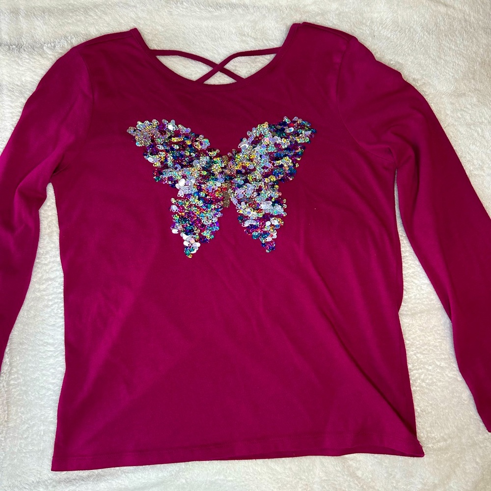 💝Children’s Place Girls Sequin Butterfly 🦋 Long sleeve XL-14